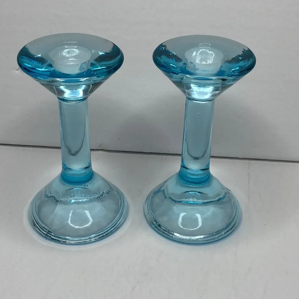 Ikea Blue Glass Candle Stick Holder Martini Glass Style Votive Decor 5